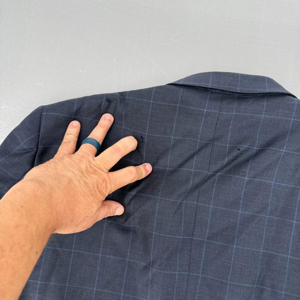 Ermenegildo Zegna Milano Mens Wool Windowpane Blazer Jacket Grey Blue 60R 50R US